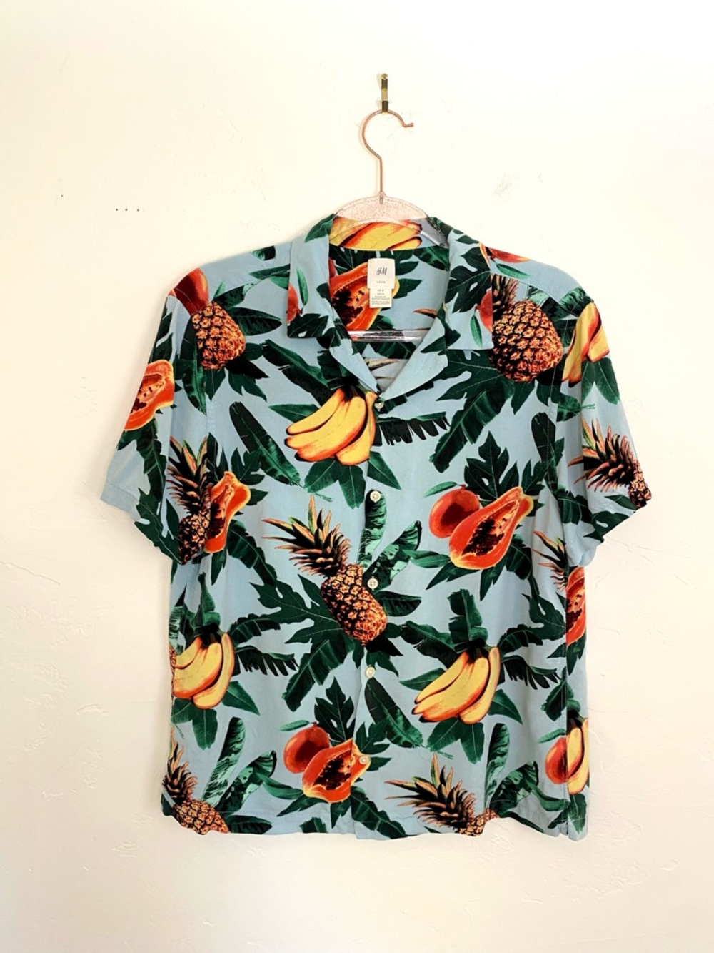 H&M L Tropical Fruit Button-Down Hawaiian Shirt Resort Style Aloha Beach Shirt M